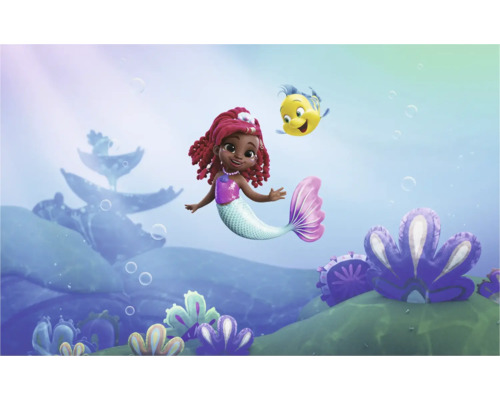 Papier peint panoramique intissé DX8-191 Disney Ariel Junior Friends 8 pces 250 x 400 cm Illustration d''une sirène avec un ami poisson dans un monde sous-marin