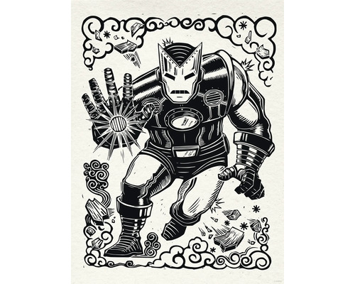 Poster Marvel Iron Man Lino-Cut 30x40 cm Darstellung eines Comic Superhelden in stilisierter Form.