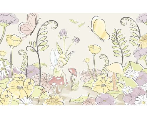 Papier peint panoramique intissé DX8-219 Disney Tinker Bell Infant 8 pces 250 x 400 cm Illustration d''un paysage de conte de fées avec une elfe, des fleurs et des papillons