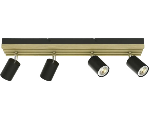 Plafonnier avec quatre spots en bois et métal