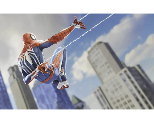 Papier peint panoramique intissé DX8-240 Marvel Spider-Man Spider Web 8 pces 250 x 400 cm Figurine de Spider-Man devant des gratte-ciel