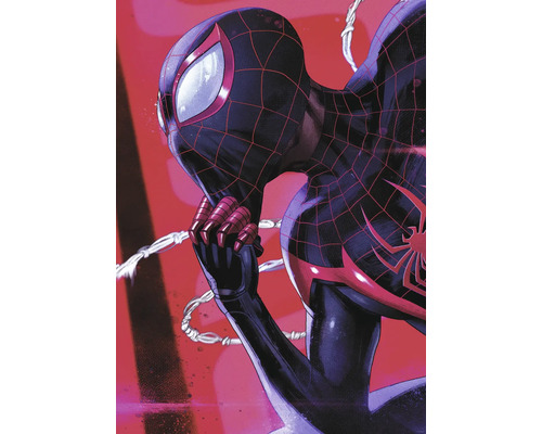 Nahaufnahme von Spider-Man im schwarzen Spinnenkostüm