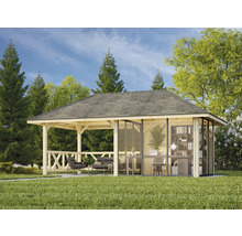Pavillon indépendant avec meubles et bibliothèque dans le jardin.