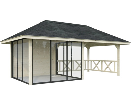 Abri de jardin avec toit plat et cadre en bois