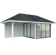 Pavillon de jardin avec toit et portes coulissantes en verre