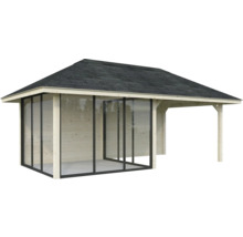 Maison de jardin en bois avec façade en verre et toit