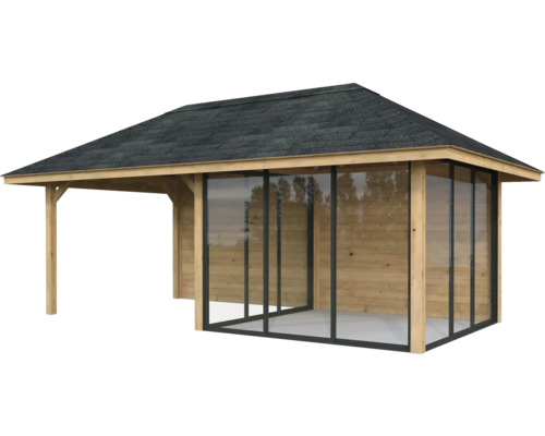 Pavillon de jardin en bois avec toit et vitrage