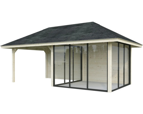 Pavillon en bois avec toit et éléments de fenêtre