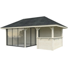 Pavillon de jardin en bois avec portes coulissantes et toit