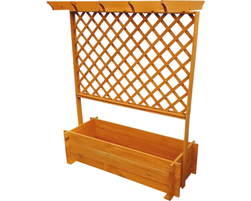 Blumenkasten aus Holz mit Rankgitter