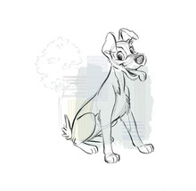 Skizze eines sitzenden Hundes mit Baum im Hintergrund