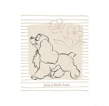 "Illustration einer Hundedame mit Blumen und dem Schriftzug ""just a little lady"""