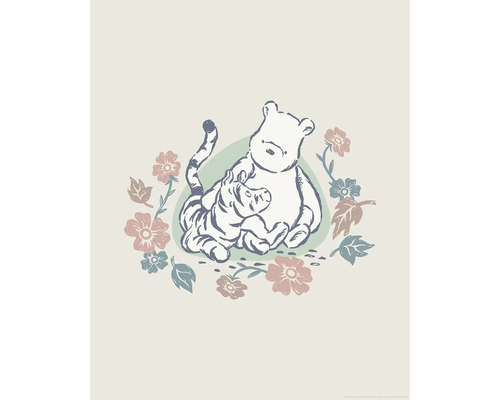 Illustration von Winnie Puuh und Ferkel umgeben von Blumen