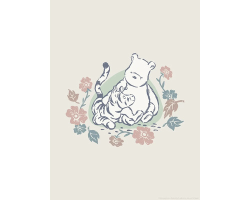 Illustration von Winnie Puuh mit Ferkel und Blumen