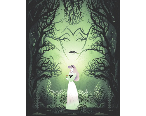Poster Disney Sleeping Beauty Aurora Maleficent 40x50 cm Illustration einer Frau mit einer Rose im Wald mit Baumgesicht