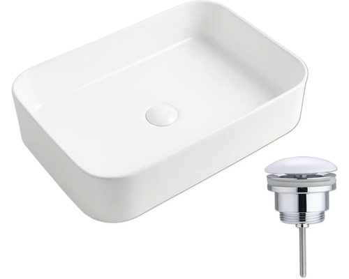 Vasque à poser rectangulaire avec garniture de vidage