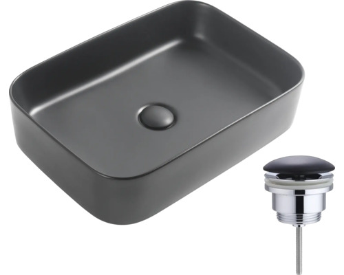 Vasque à poser rectangulaire en céramique avec garniture de vidange