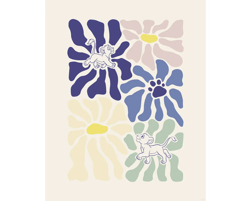 Illustration mit Löwenjungen und Blumenmotiven