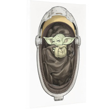 Illustration von Baby Yoda, das in einem Kinderwagen schläft