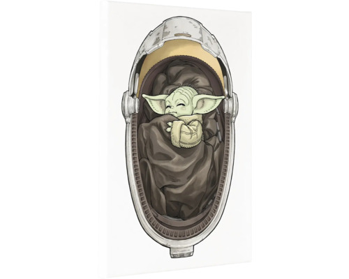 Illustration von Baby Yoda, das in einem Kinderwagen schläft