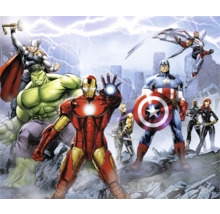 Illustration du groupe de super-héros Avengers avec Thor, Hulk, Iron Man, Hawkeye, Captain America, Falcon, Black Widow