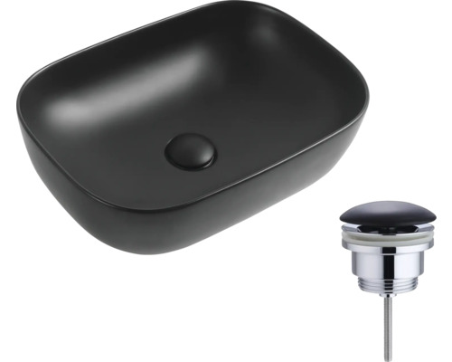 Vasque à poser noire avec garniture de vidage