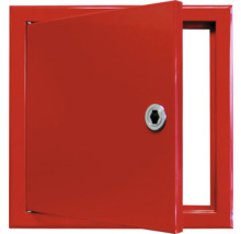 Armoire à incendie rouge ouverte avec serrure