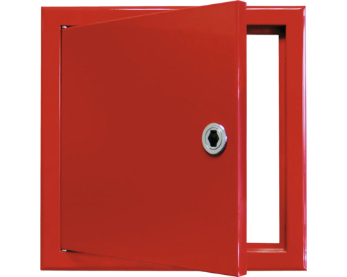 Armoire à incendie rouge ouverte avec serrure