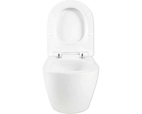Wand-Tiefspültoilette mit offenem Spülrand und Toilettendeckel