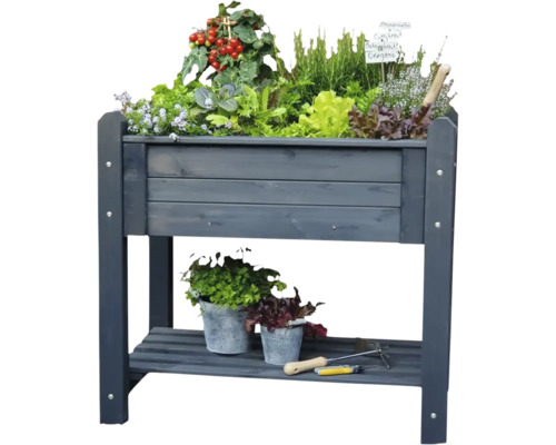 Jardinière surélevée sur pilotis promadino avec film 90 x 60 x 84,5 cm gris Jardinière surélevée avec légumes, herbes aromatiques et outils de jardinage
