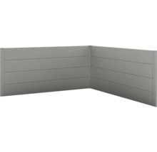 Winkelansicht eines grauen Sichtschutzzauns aus Aluminium
