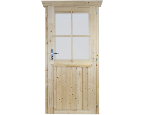 Einzeltür für Gartenhaus 28 mm SKAN HOLZ 78,5x179,5 cm natur Holztür mit Glaseinsatz und Griff