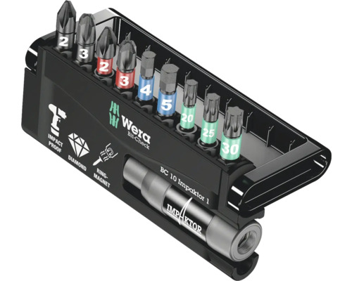Wera Bit-Check avec différents embouts de vissage et porte-embout Impaktor