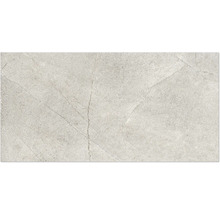 Graue Keramikfliese mit Marmoroptik.