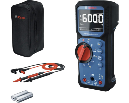 Multimètre numérique Bosch avec sacoche, cordons de mesure et piles