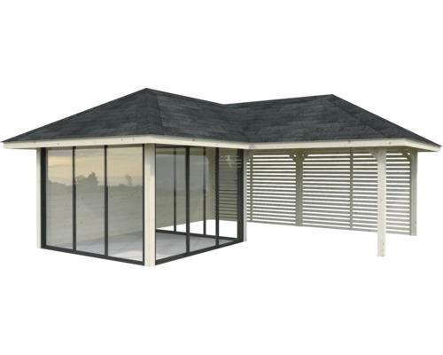 Pavillon avec cadre en bois et carton bitumé