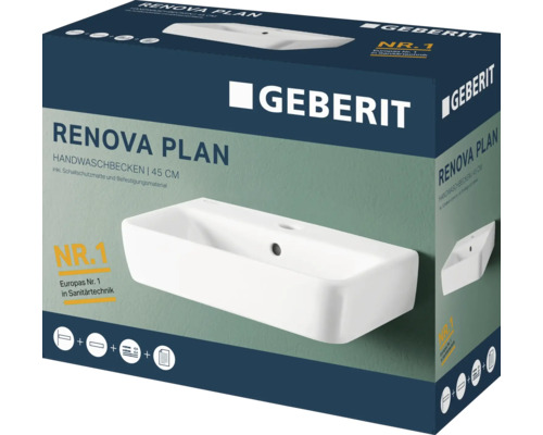 Emballage d''un lavabo Geberit Renova Plan d''une largeur de 45 centimètres