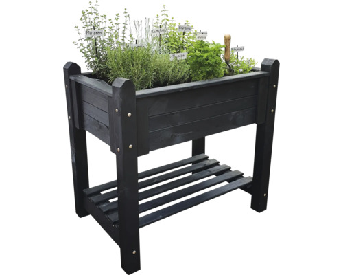 Jardinière surélevée sur pilotis promadino avec film 90 x 60 x 84,5 cm anthracite Jardinière surélevée en bois avec herbes aromatiques et étagère