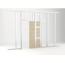 Construction à cadre métallique avec porte coulissante en bois