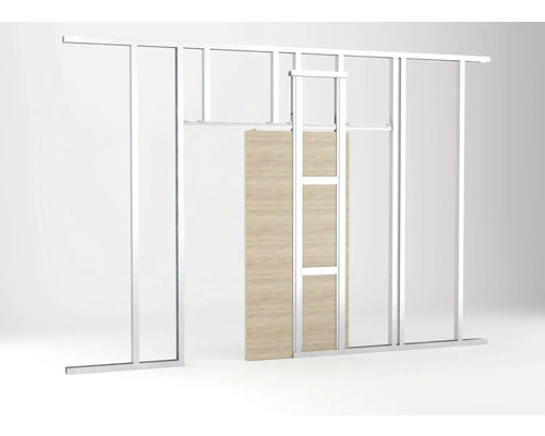 Construction à cadre métallique avec porte coulissante en bois