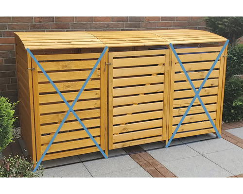 Cache-poubelle en bois pour trois poubelles