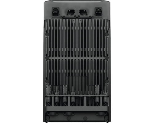 Vue arrière d''un onduleur avec ailettes de refroidissement et connecteurs