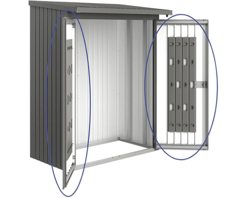 Abri de jardin métallique ouvert avec porte coulissante