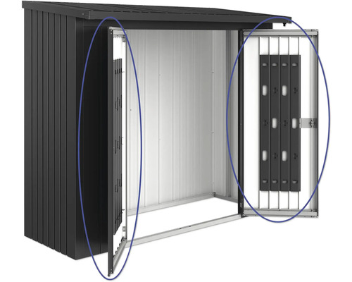 Abri de rangement pour outils de jardin en métal ouvert
