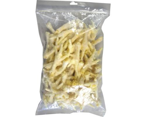 Friandises pour chiens beeztees pieds de poule soufflés 750 g friandises à mâcher Pieds de poulet surgelés dans un sac en plastique transparent