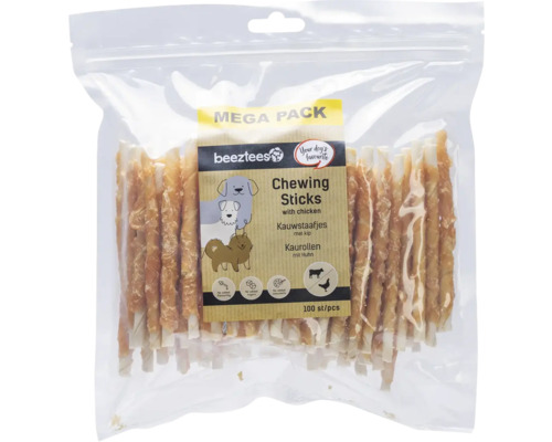 Friandises pour chiens beeztees bâtonnets à mâcher au poulet Megapack 12,5cm 100 pces article à mâcher Sachet de bâtonnets à mâcher pour chiens au goût de poulet