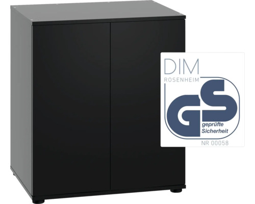 Meuble bas noir avec deux portes et label de sécurité contrôlée