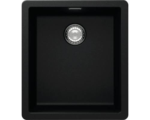 Flächenbündige Spüle SCHOCK Greenwich N-100S FB 406 x 456 mm puro GREN100SFBPUR Schwarze Küchenspüle aus Granit mit Ablaufgarnitur