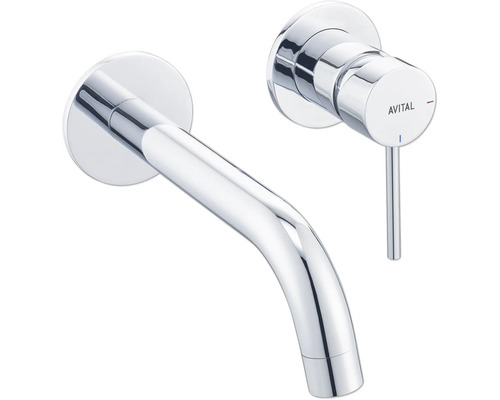 Robinetterie de lavabo mural AVITAL ARNETTE eco chrome avec corps de base encastré Robinet mural Avital pour la salle de bains