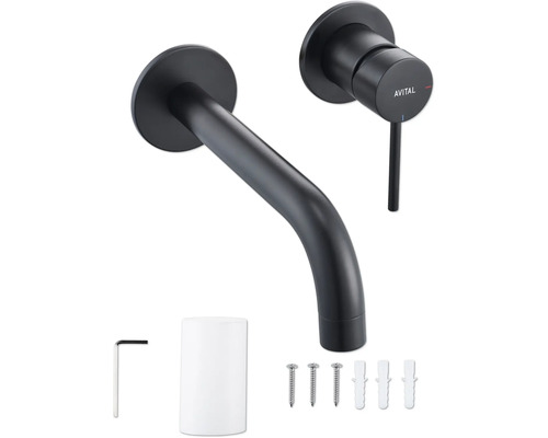 Robinet mural pour lavabo avec logo Avital et matériel de fixation